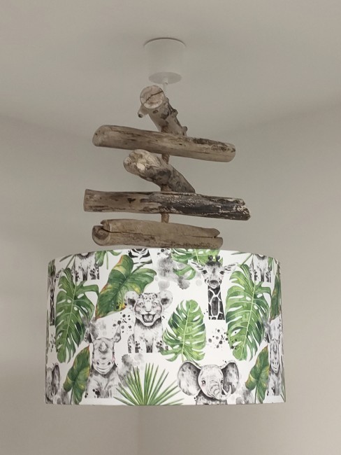 lustre bois flotté animaux de la jungle