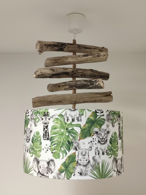 lustre bois flotté animaux de la jungle