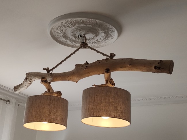 lustre double bois flotté lin 