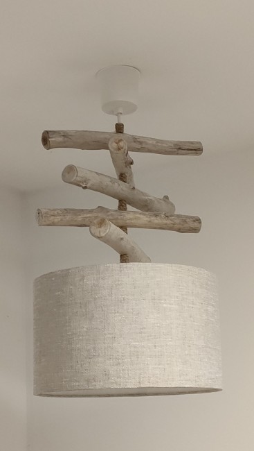 lin 30 (3) Lustre bois flotté abat-jour lin
