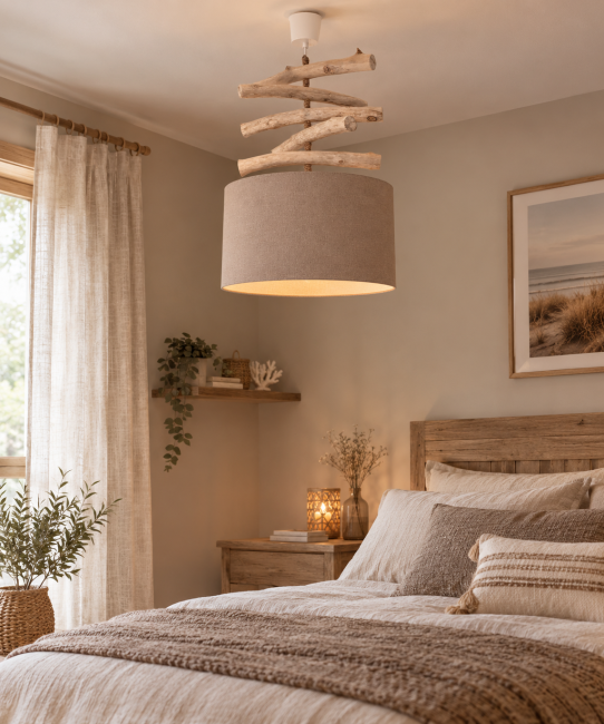 lustre bois flotté taupe 35 cm