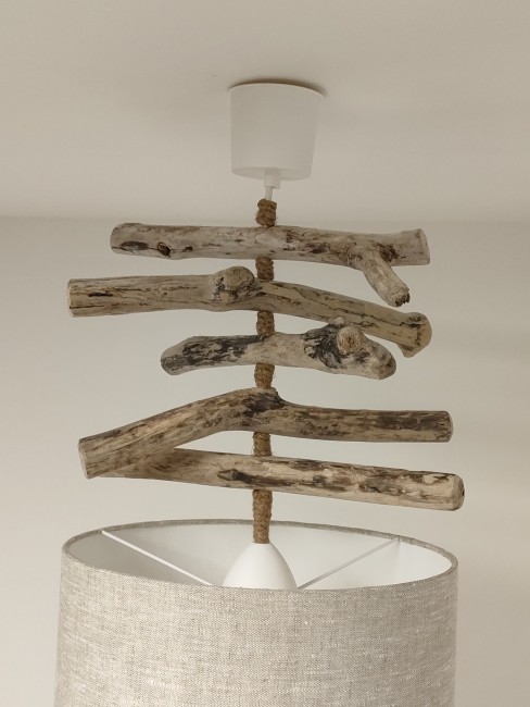 lustre bois flotté abat-jour lin