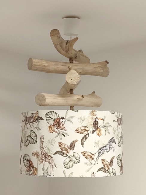 lustre bois flotté abat-jour animaux de la savane