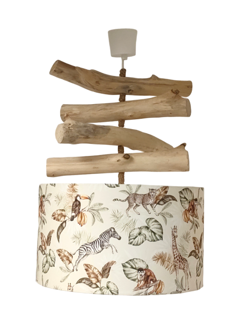 lustre bois flotté abat-jour animaux de la savane