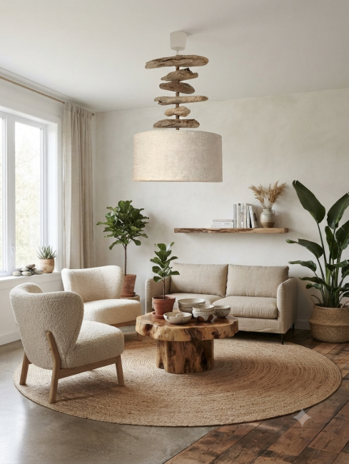 lustre bois lin 35 cm