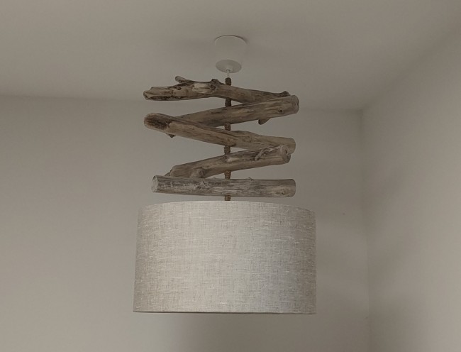 Lustre bois flotté abat-jour lin