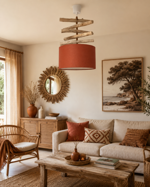 lustre bois flotté terracotta 