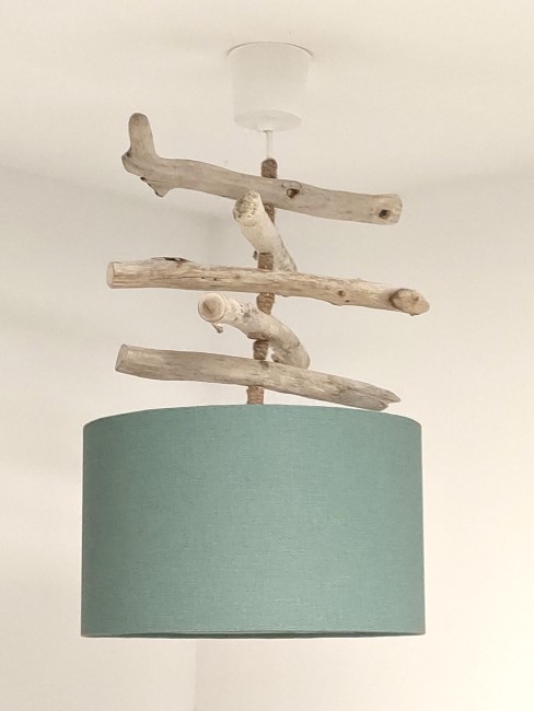 lustre bois flotté vert kaki