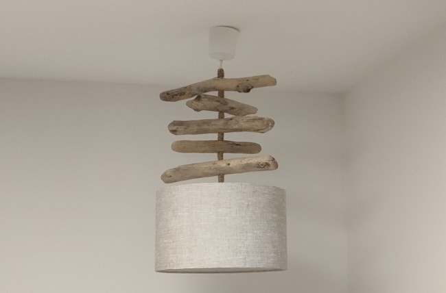 lustre bois flotté abat-jour lin