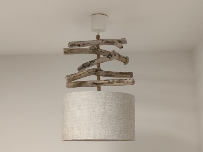 lustre bois flotté abat-jour lin