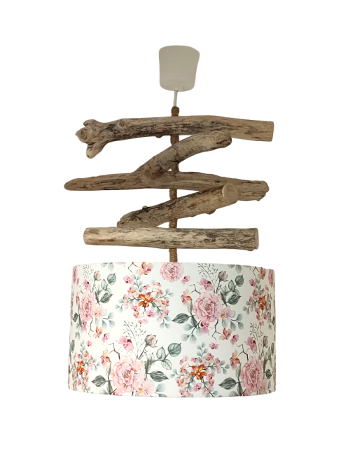 lustre bois flotté fleurs roses