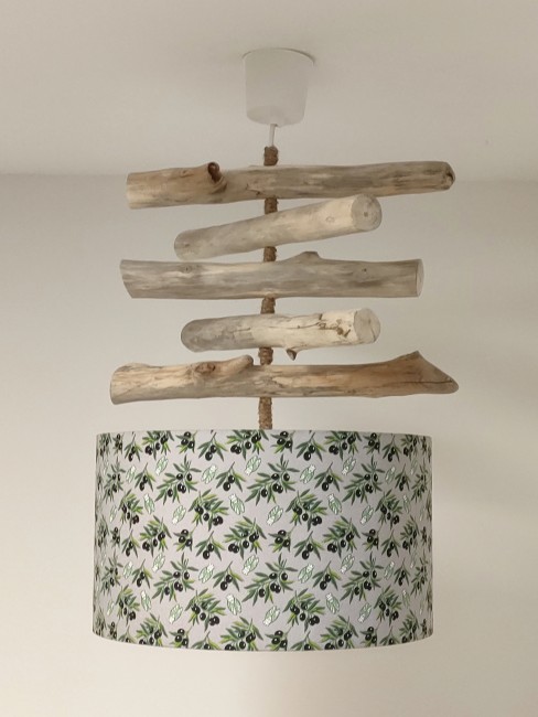 lustre bois flotté abat-jour provençal