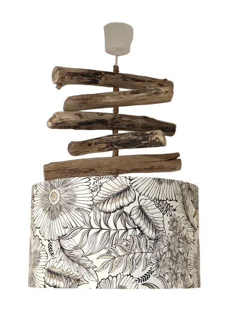 lustre bois fleurs noit blanc 40