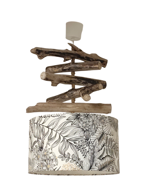 lustre bois fleurs noir blanc 35 