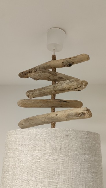 lustre bois flotté abat-jour lin