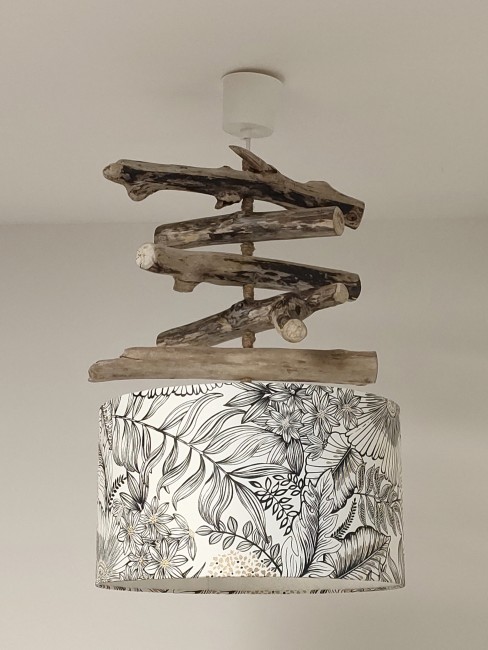 lustre bois fleurs noir blanc 35 