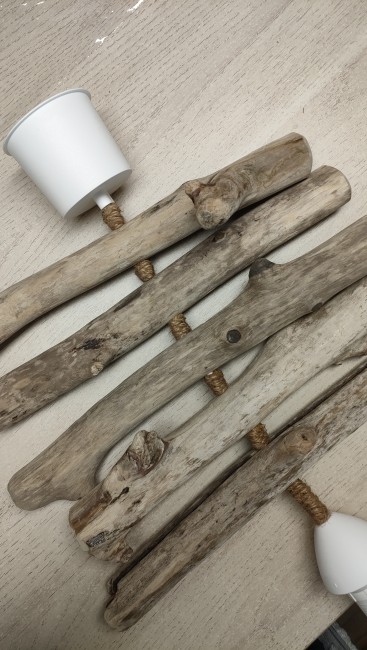 Lustre bois flotté abat-jour lin