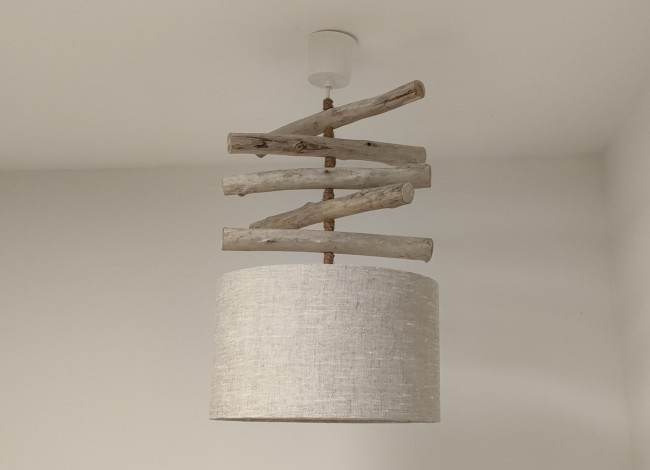 lin 30 (5) Lustre bois flotté abat-jour lin