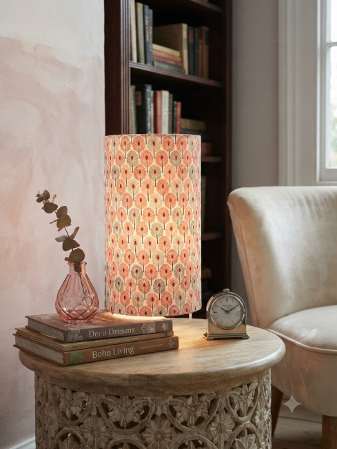 lampe mini plumes paon rose