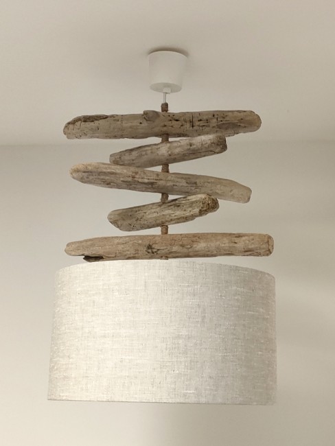 lustre bois flotté lin 40 cm