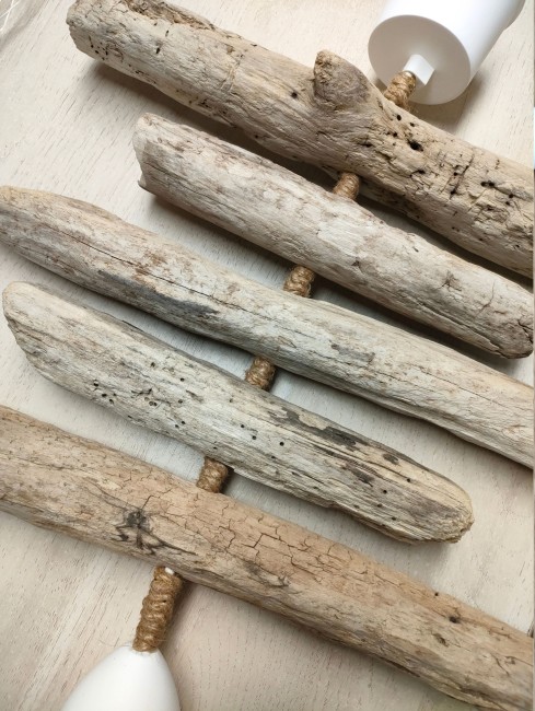 lustre bois flotté lin 40 cm