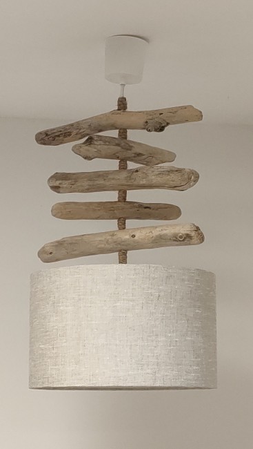 lustre bois flotté abat-jour lin