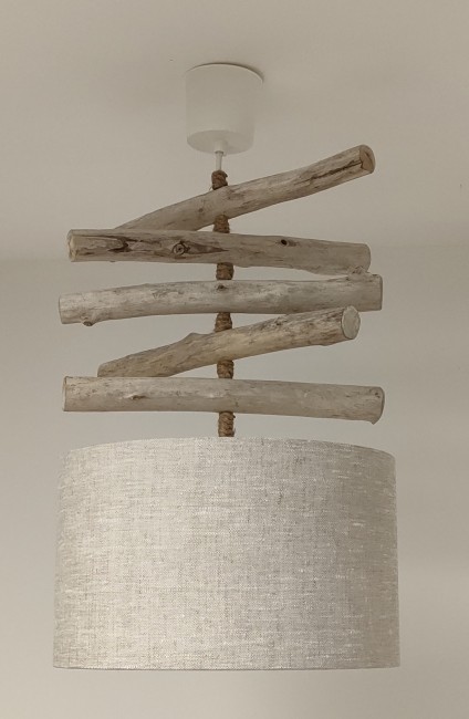 lin 30 (4) Lustre bois flotté abat-jour lin