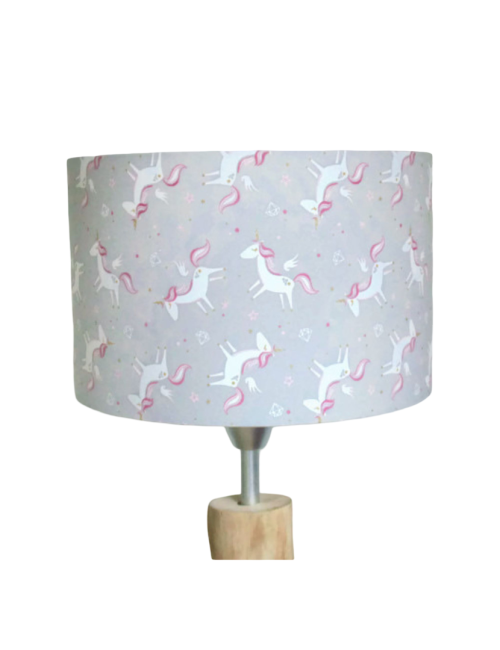 Abat-jour motifs licornes gris/rose