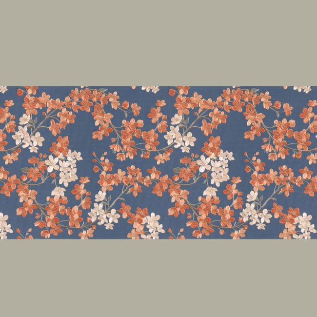 Abat-jour fleurs terracotta fond bleu 