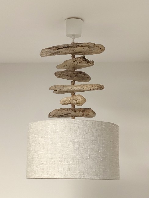 lustre bois flotté lin 35 cm a (4) lustre bois flotté lin 35 cm