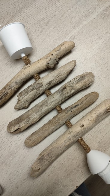 lustre bois flotté abat-jour lin