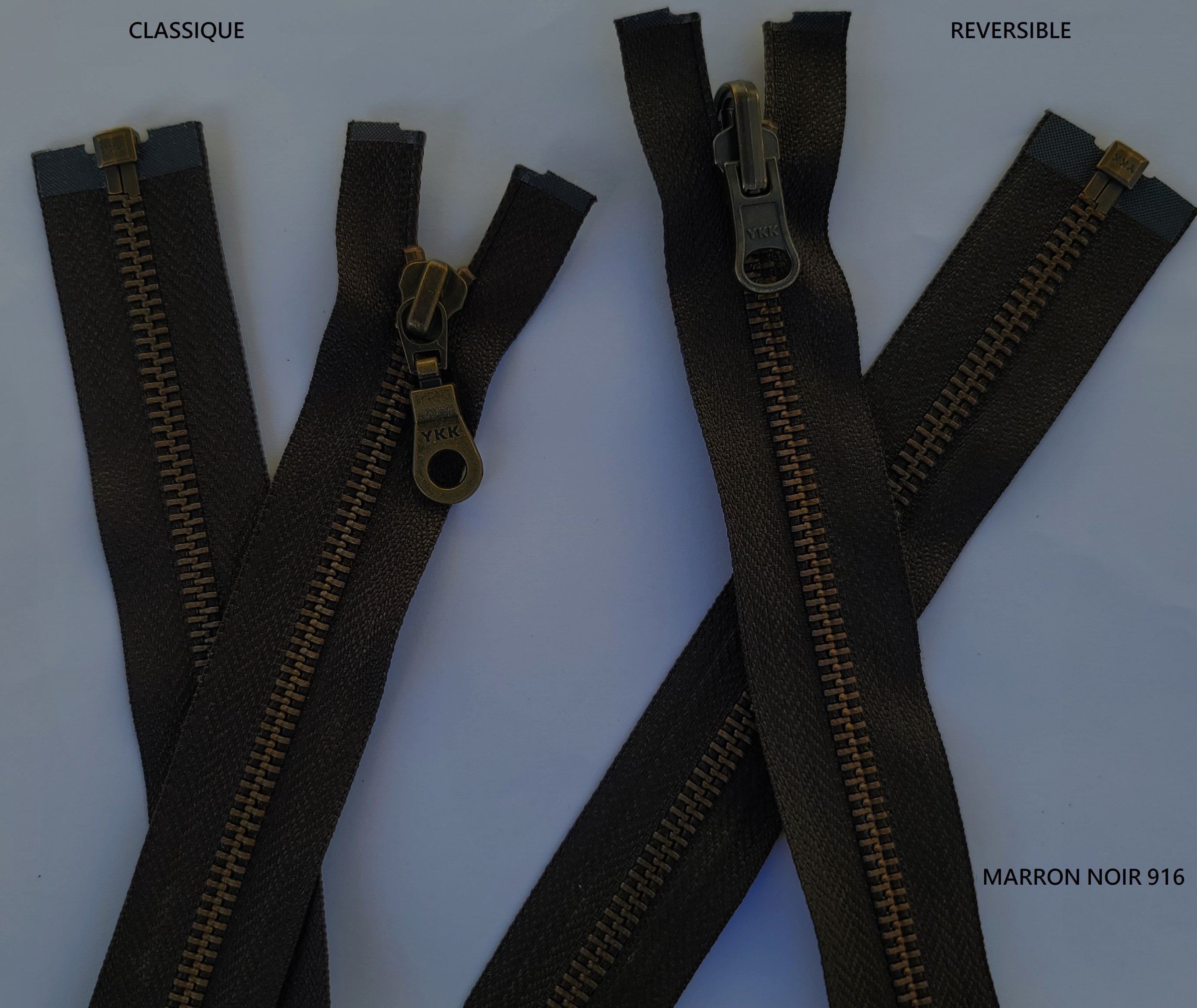 Fermeture éclair Réversible Métal Laiton Vieilli 5 Mm – Divisible, Longueur 50 Cm – Pour Vestes Réversibles
