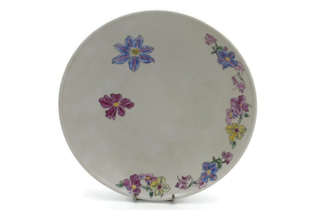 Pigments et Porcelaine Plat rond creux décor floral (2)