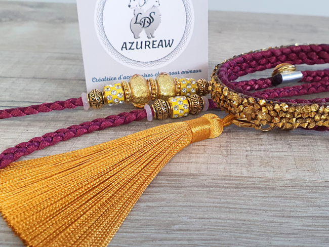 Laisse expositions canines LUXE PAILLETÉE petit/moyen chien avec pompon Laisse expositions canines LUXE PAILLETÉE petit/moyen chien avec pompon