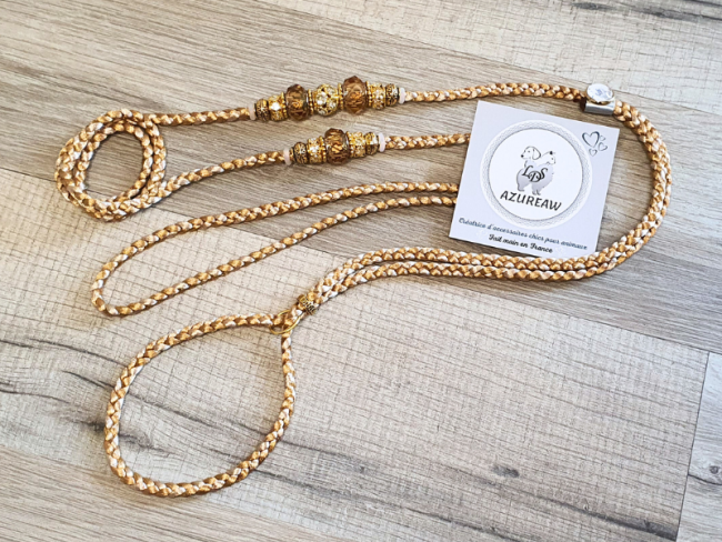 Laisse expositions canines ÉCLAT CHAMPAGNE pour petit moyen chien - Fait main Laisse expositions canines ÉCLAT CHAMPAGNE pour petit moyen chien - Fait main