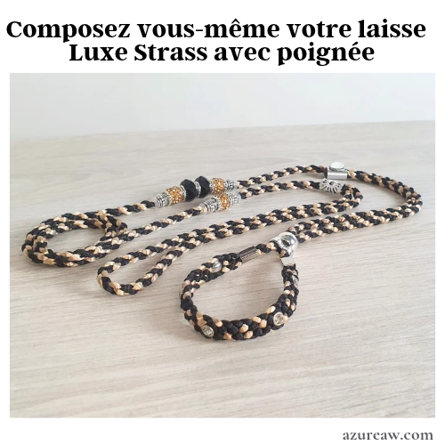 Laisse d’exposition sur mesure entièrement tressée main pour chien moyen LUXE Strass | Azureaw