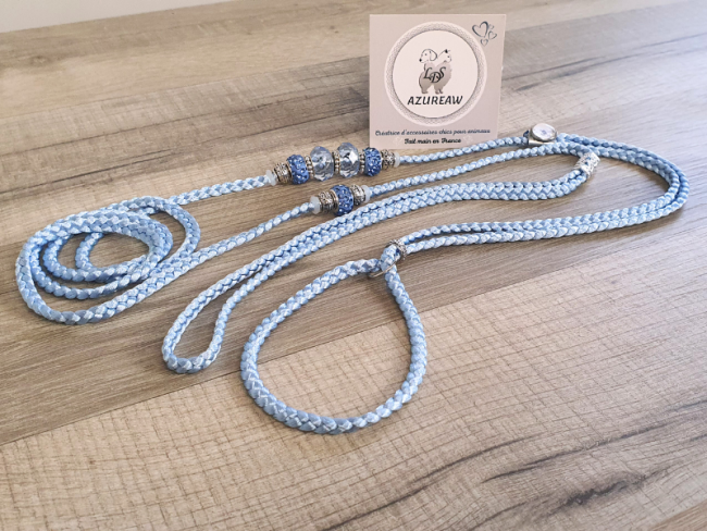 Laisse expositions canines BLEU DOUCEUR pour petit et moyen chien - Fait main Laisse expositions canines BLEU DOUCEUR pour petit et moyen chien - Fait main