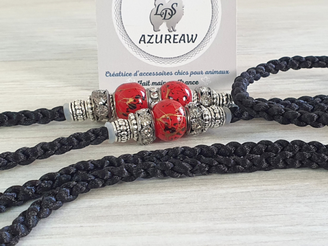 Laisse de présentation noir et rouge avec strass noir – Azureaw laisse expo élégante pour grand chien tressée main Azureaw