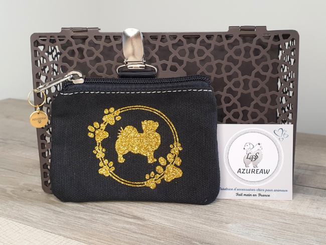 Pochette à friandises noire Modèle PATTES DE CHIEN personnalisée pailleté doré, Toutes races - Fait main Pochette à friandises noire Modèle PATTES DE CHIEN personnalisée pailleté doré, Toutes races - Fait main