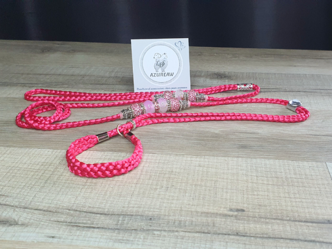Laisse expositions canines FUCHSIA ÉTOILÉ avec sous-gorge pour petit et moyen chien - Fait main