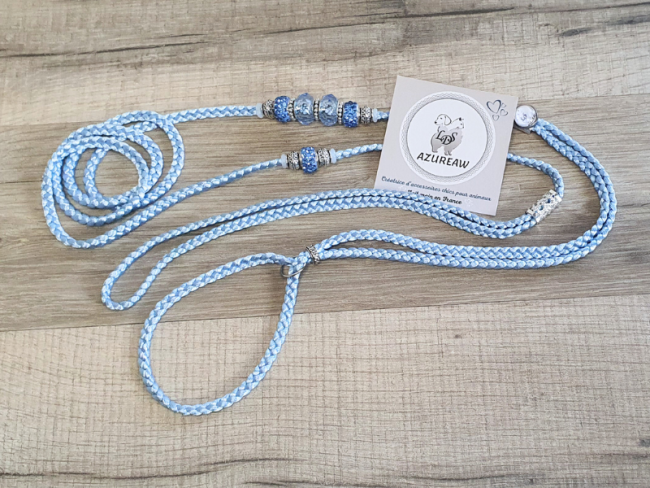 Laisse expositions canines BLEU DOUCEUR pour petit et moyen chien - Fait main Laisse expositions canines BLEU DOUCEUR pour petit et moyen chien - Fait main