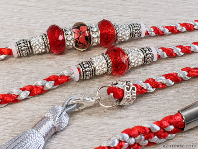 Laisse expositions canines Azureaw LUXE Cristal rouge avec pompon  pour grand chien - Fait main