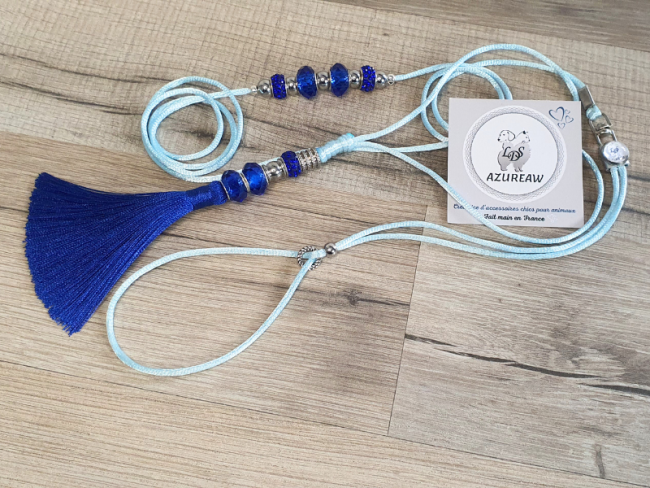 Laisse expositions canines Luxe BLEU BÉBÉ MARINE sans sous-gorge pour chien de 0 à 5 kg - Fait main
