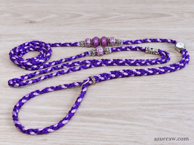Laisse d’exposition Éclat d’Améthyste Azureaw, tressée violet et parme avec perles