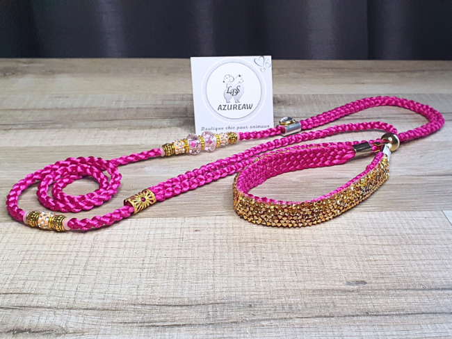 Laisse expositions canines LUXE PAILLETÉE grand chien avec poignée  