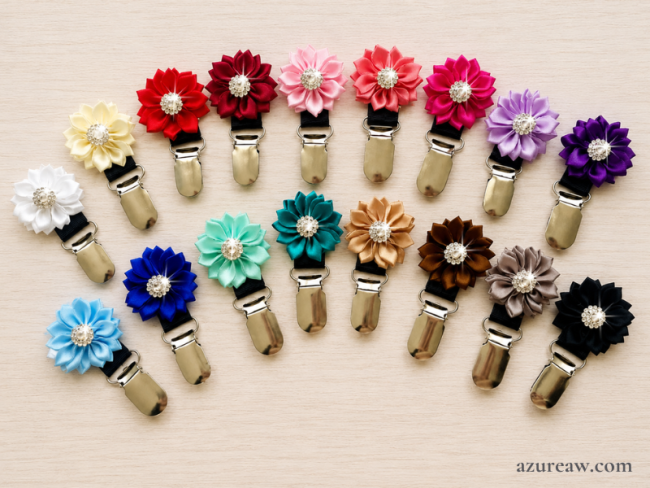 Broches porte-numéro Azureaw Fleur Strass - Fait main