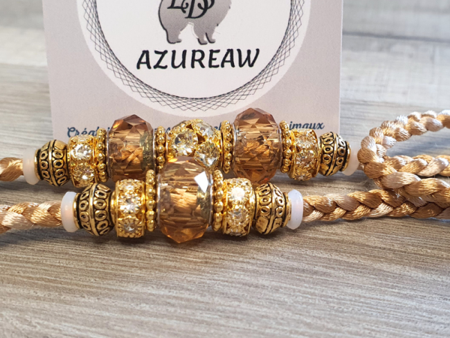 Laisse expositions canines ÉCLAT CHAMPAGNE pour petit moyen chien - Fait main Laisse expositions canines ÉCLAT CHAMPAGNE pour petit moyen chien - Fait main