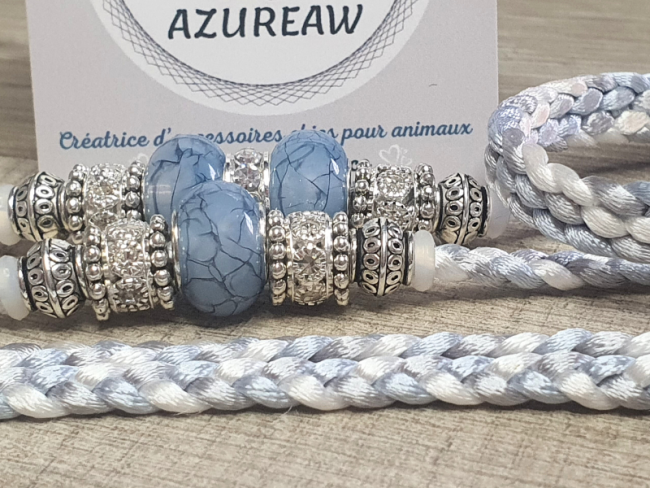 Laisse d'expositions canines GRIS BLEU ARGENTÉ avec sous gorge pour petit/moyen chien - Fait main