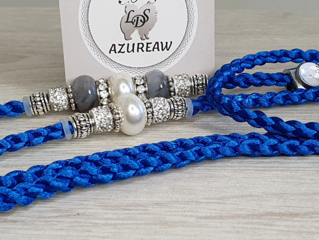Laisse d’exposition Reflet Royal Azureaw, tressée bleu roi avec perles 
