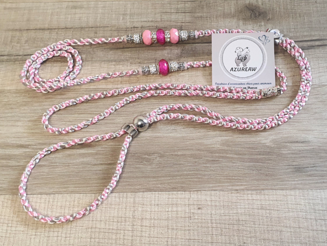 Laisse expositions canines ÉCLAT FUSHIA  pour grand chien - Fait main
